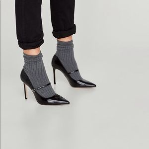 Fashion black shoes w sock inserted real leather